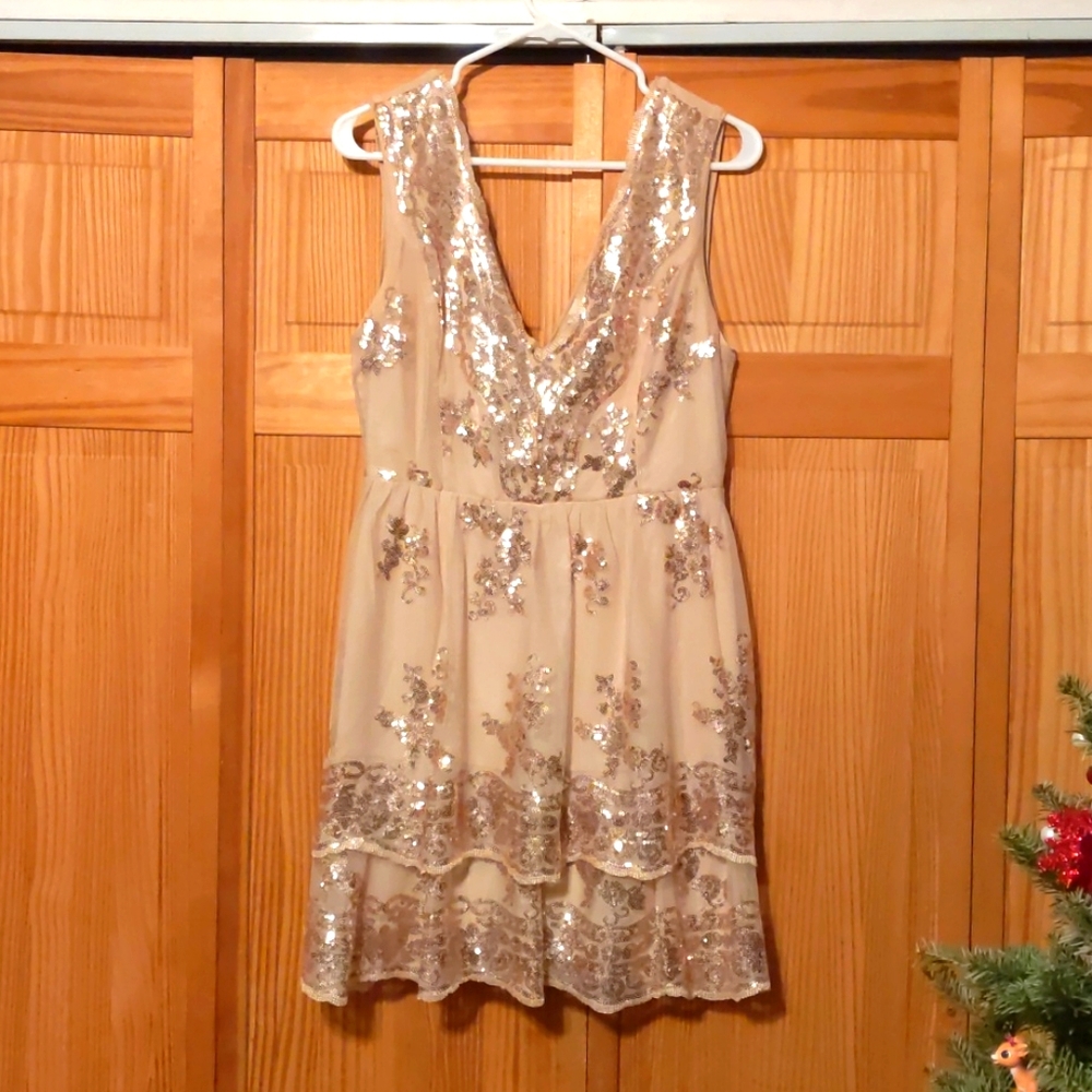 Altar'd State Sequined Tiered Mini Dress size Lg